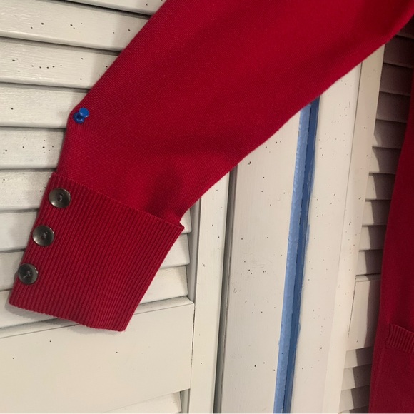 Chic Red Open Front Cardigan Classic With Pockets & Buttons - Picture 4 of 6